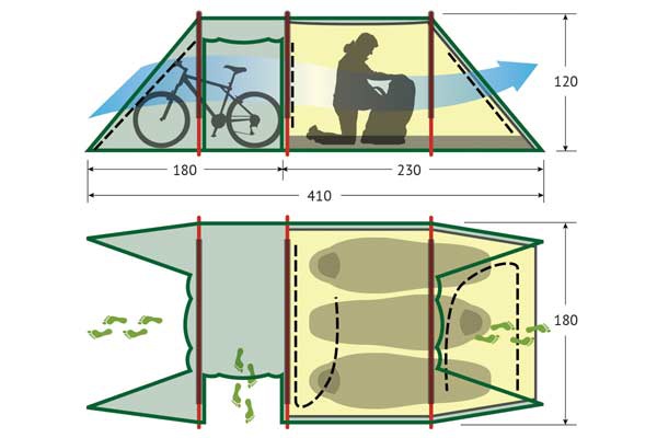 Трехместная туристическая палатка-полубочка с большим тамбуром. Alexika Tunnel 3